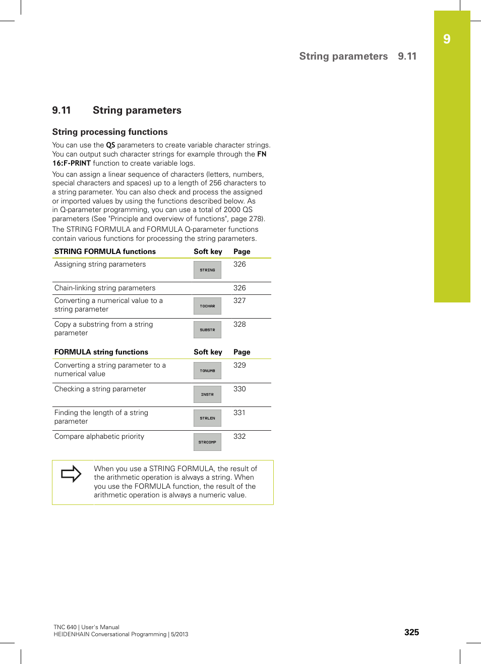 11 string parameters, String processing functions, String parameters | String parameters 9.11 | HEIDENHAIN TNC 640 (34059x-02) User Manual | Page 325 / 662