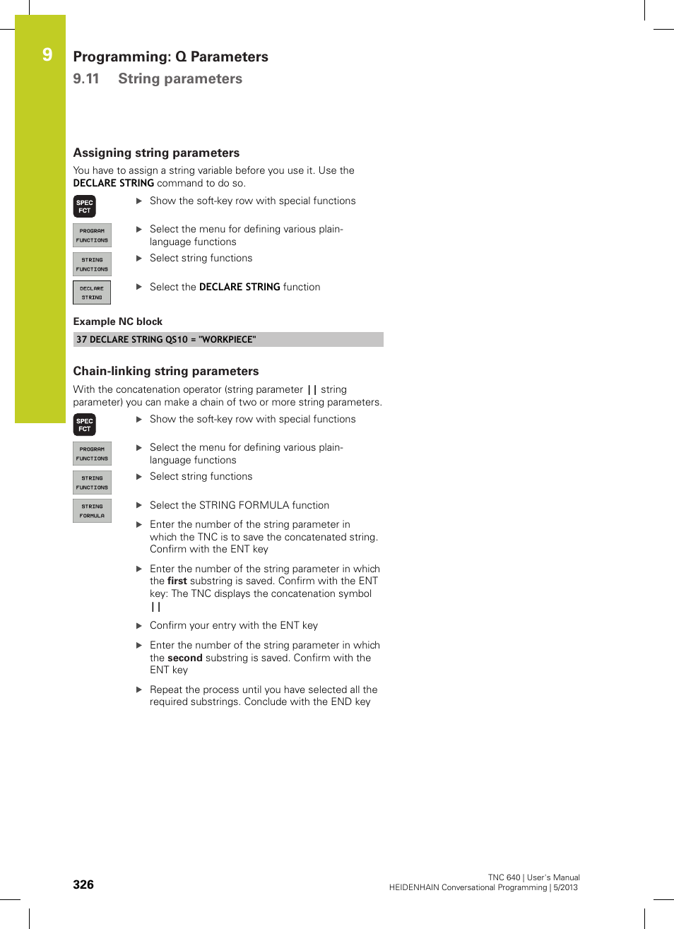 Assigning string parameters, Chain-linking string parameters, Programming: q parameters 9.11 string parameters | HEIDENHAIN TNC 640 (34059x-02) User Manual | Page 326 / 662