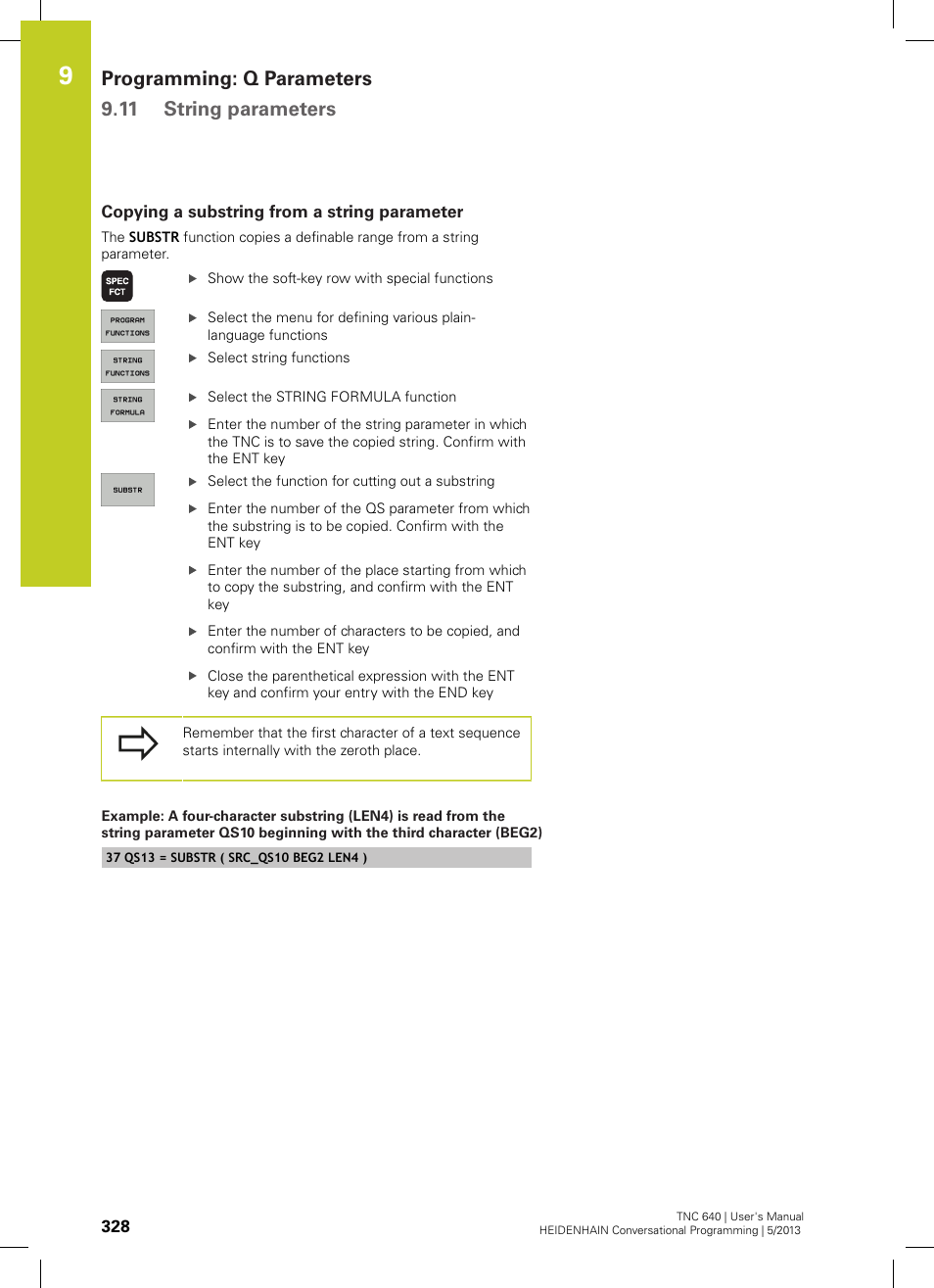 Copying a substring from a string parameter, Programming: q parameters 9.11 string parameters | HEIDENHAIN TNC 640 (34059x-02) User Manual | Page 328 / 662