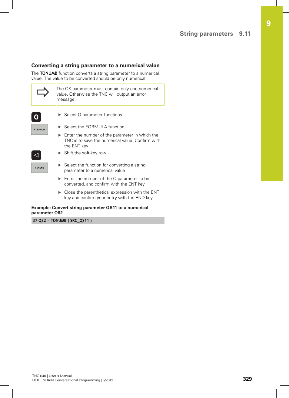 Converting a string parameter to a numerical value, String parameters 9.11 | HEIDENHAIN TNC 640 (34059x-02) User Manual | Page 329 / 662