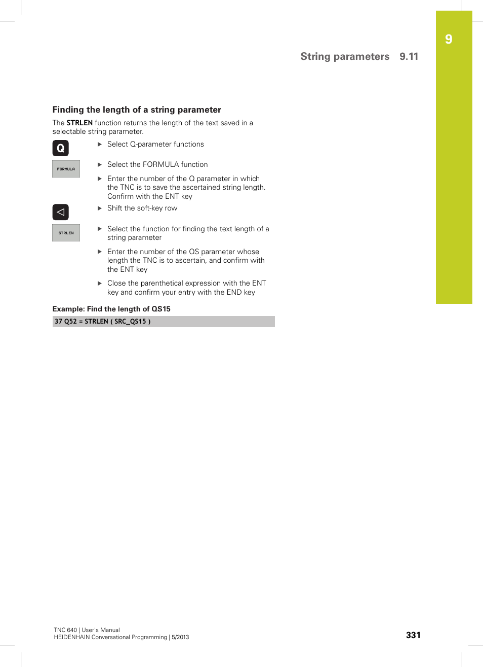 Finding the length of a string parameter, String parameters 9.11 | HEIDENHAIN TNC 640 (34059x-02) User Manual | Page 331 / 662