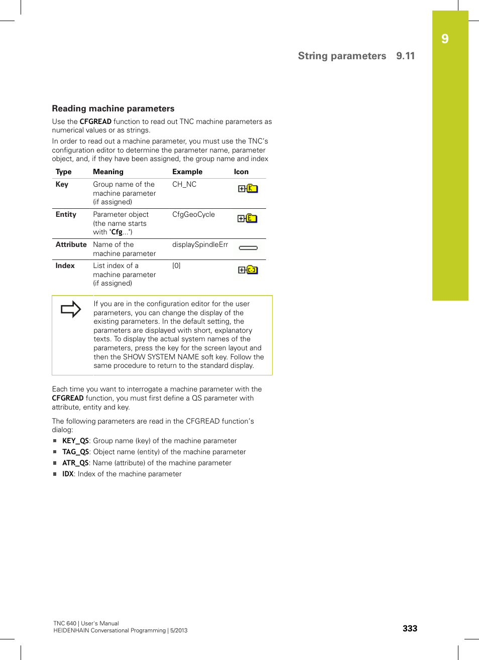 Reading machine parameters, String parameters 9.11 | HEIDENHAIN TNC 640 (34059x-02) User Manual | Page 333 / 662