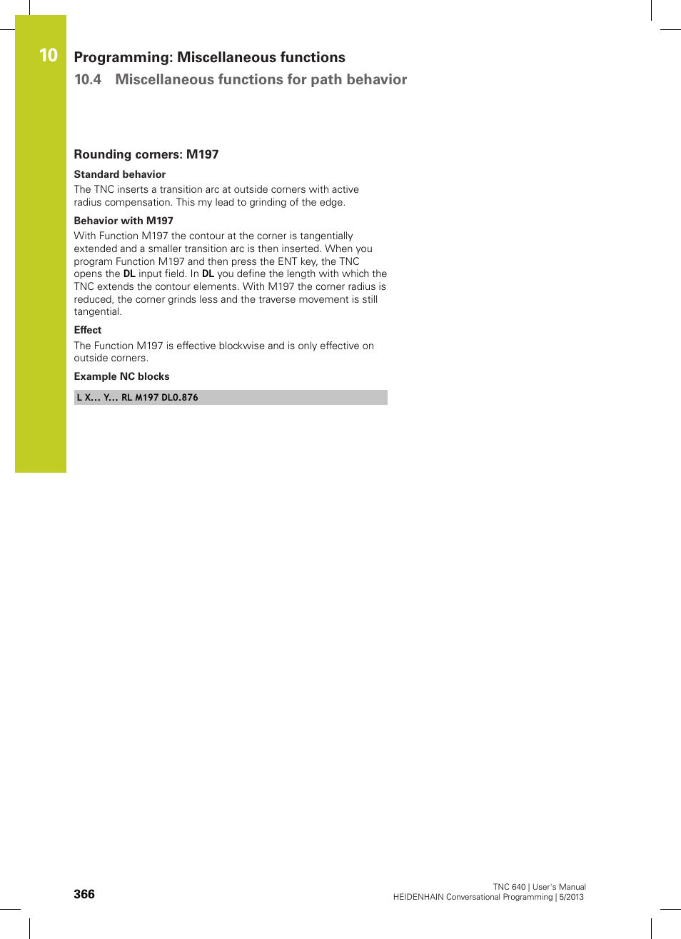 Rounding corners: m197 | HEIDENHAIN TNC 640 (34059x-02) User Manual | Page 366 / 662