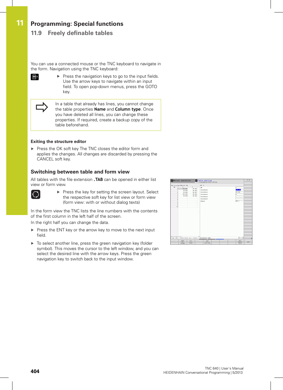 Switching between table and form view | HEIDENHAIN TNC 640 (34059x-02) User Manual | Page 404 / 662