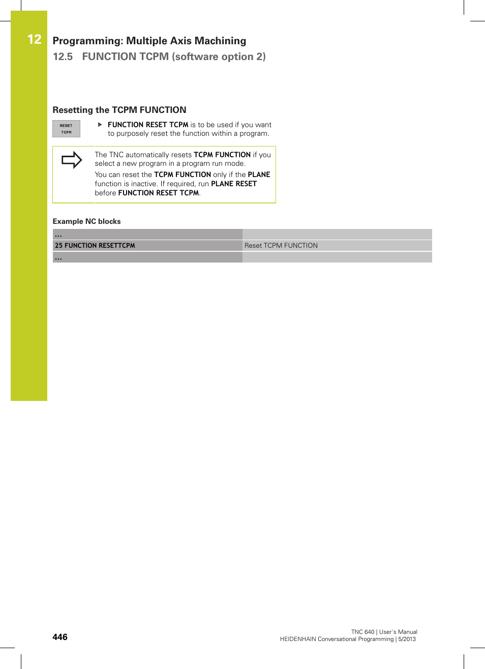 Resetting the tcpm function | HEIDENHAIN TNC 640 (34059x-02) User Manual | Page 446 / 662