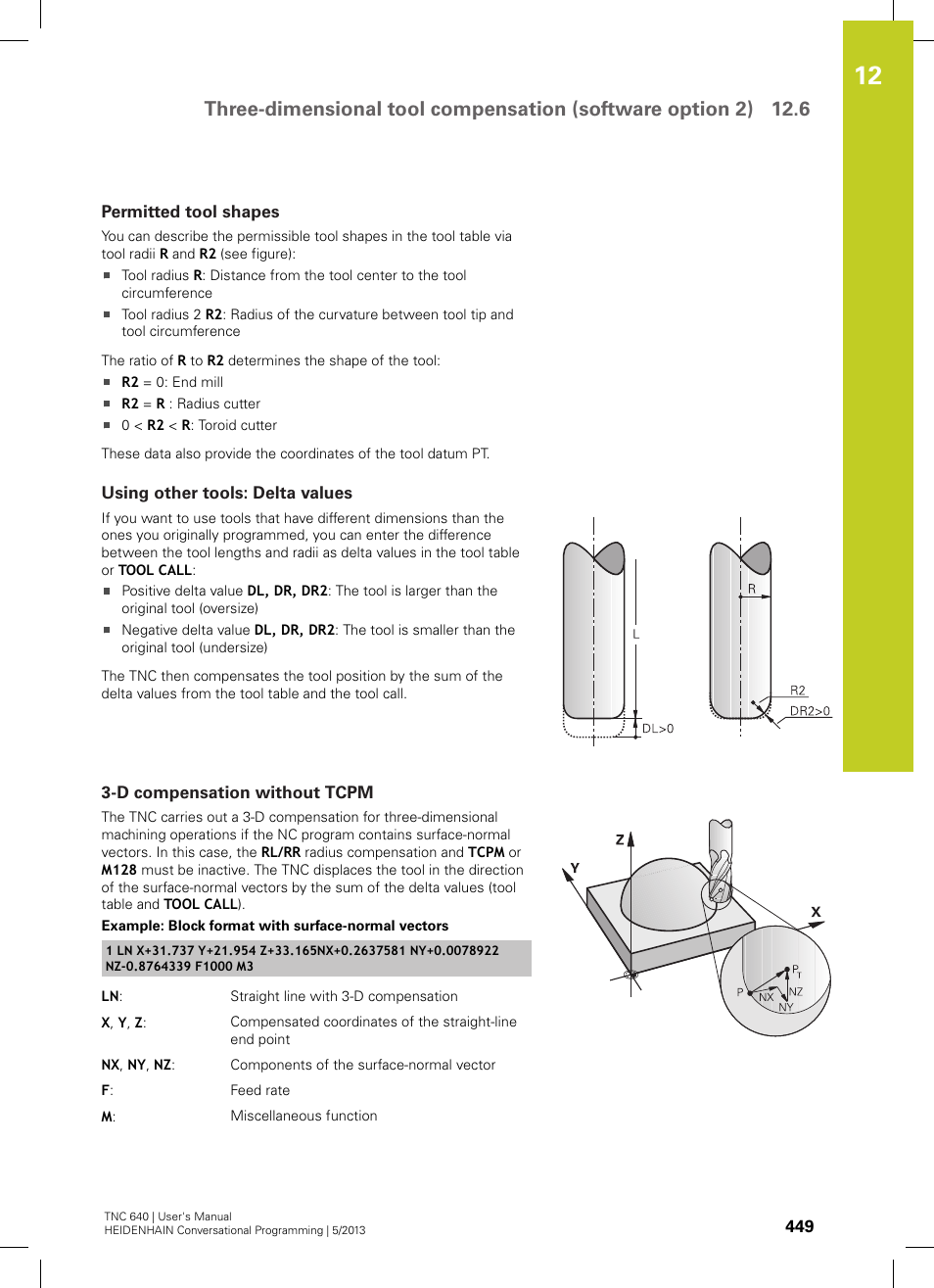 Permitted tool shapes, Using other tools: delta values, D compensation without tcpm | HEIDENHAIN TNC 640 (34059x-02) User Manual | Page 449 / 662