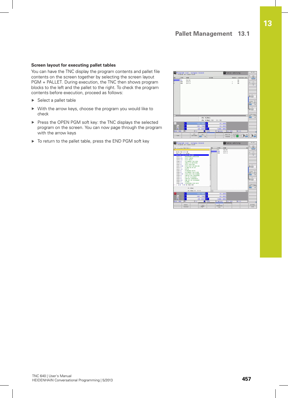 Pallet management 13.1 | HEIDENHAIN TNC 640 (34059x-02) User Manual | Page 457 / 662