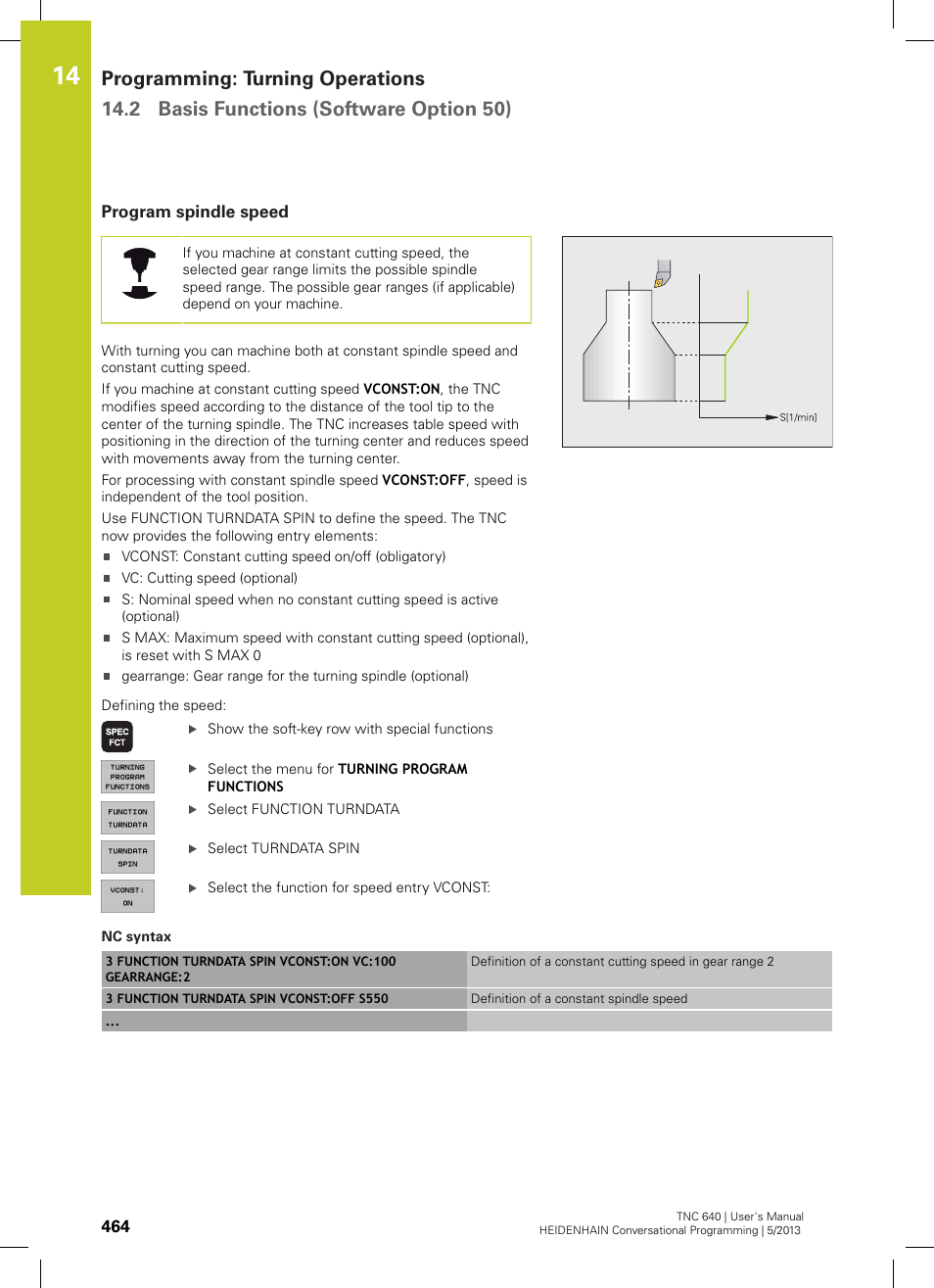 Program spindle speed | HEIDENHAIN TNC 640 (34059x-02) User Manual | Page 464 / 662