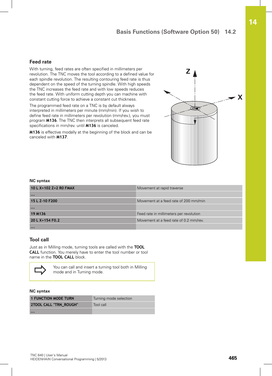 Feed rate, Tool call | HEIDENHAIN TNC 640 (34059x-02) User Manual | Page 465 / 662