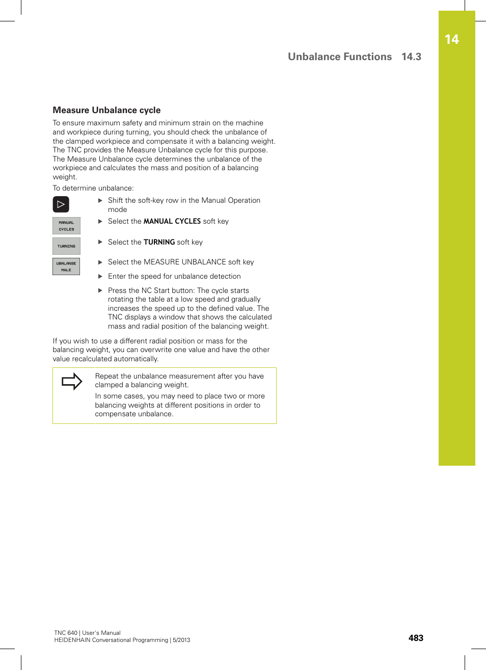 Measure unbalance cycle, Unbalance functions 14.3 | HEIDENHAIN TNC 640 (34059x-02) User Manual | Page 483 / 662