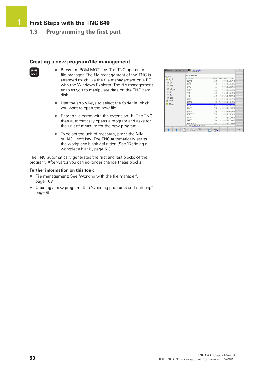 Creating a new program/file management | HEIDENHAIN TNC 640 (34059x-02) User Manual | Page 50 / 662