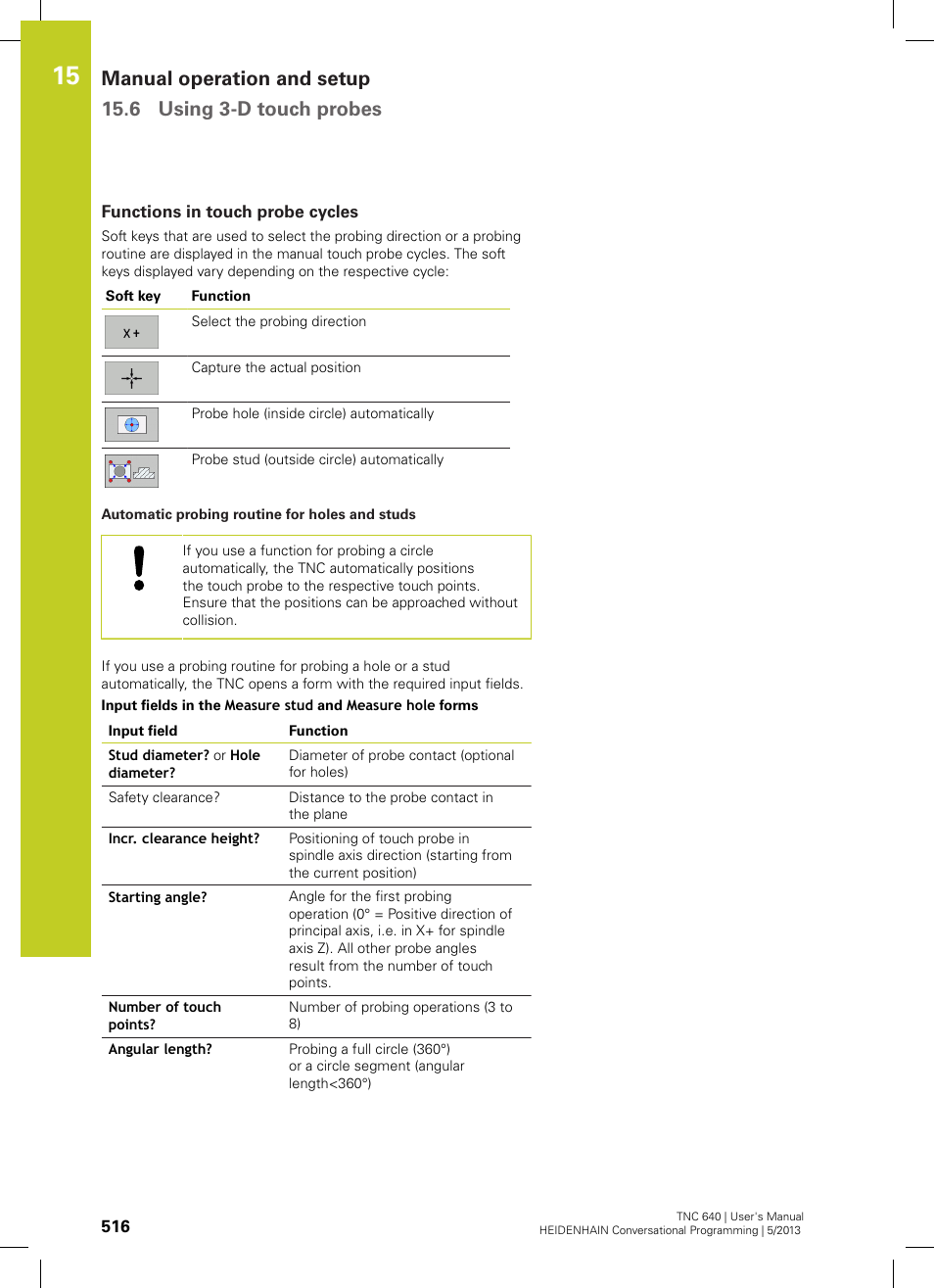 Functions in touch probe cycles | HEIDENHAIN TNC 640 (34059x-02) User Manual | Page 516 / 662