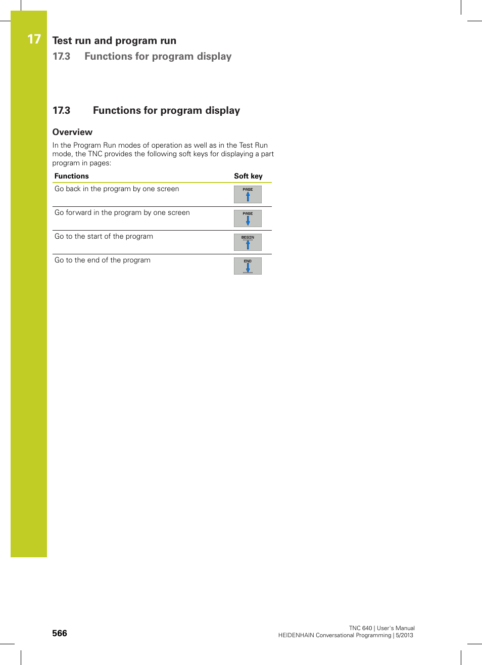 3 functions for program display, Overview, Functions for program display | HEIDENHAIN TNC 640 (34059x-02) User Manual | Page 566 / 662