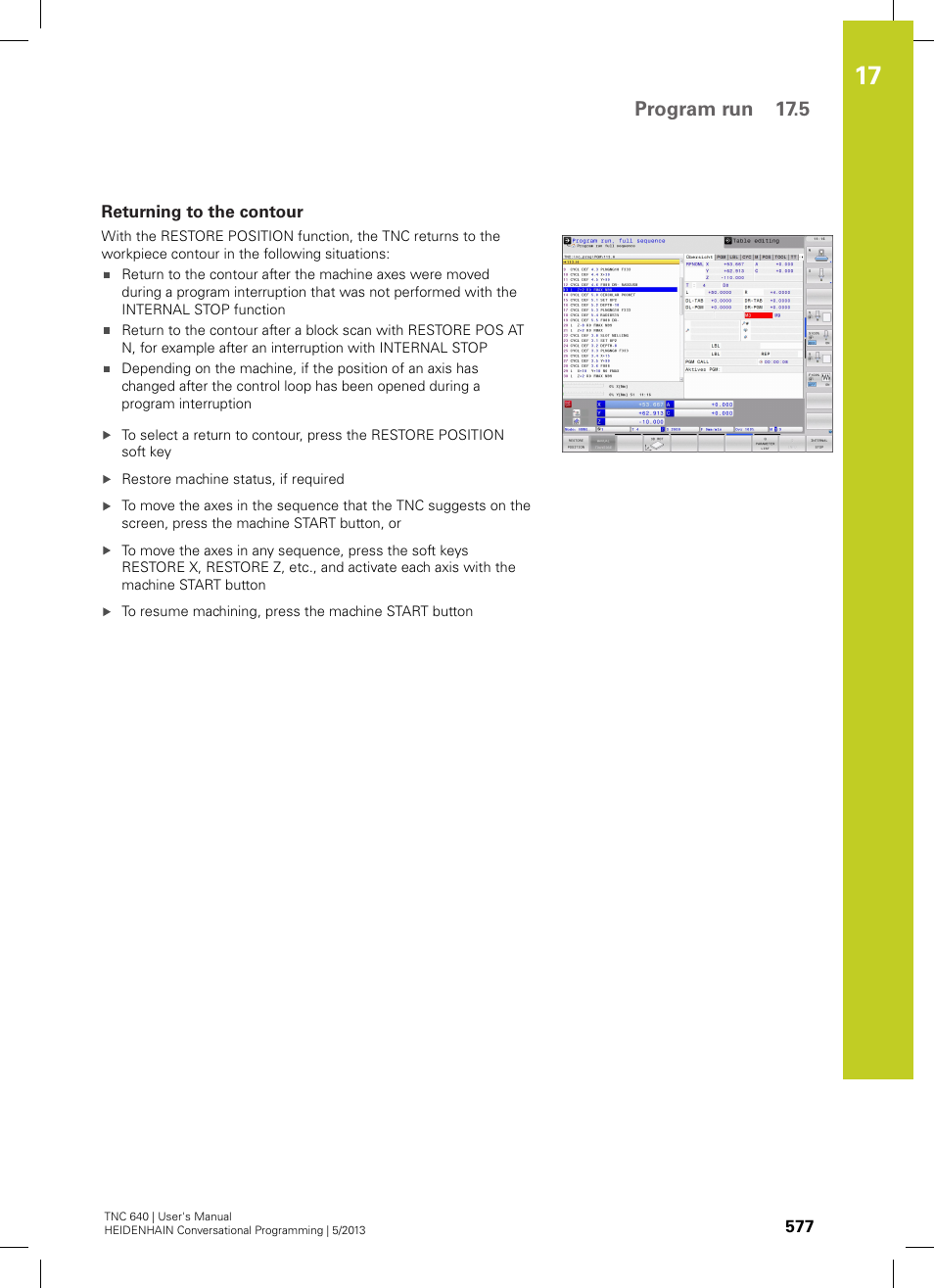 Returning to the contour, Program run 17.5 | HEIDENHAIN TNC 640 (34059x-02) User Manual | Page 577 / 662