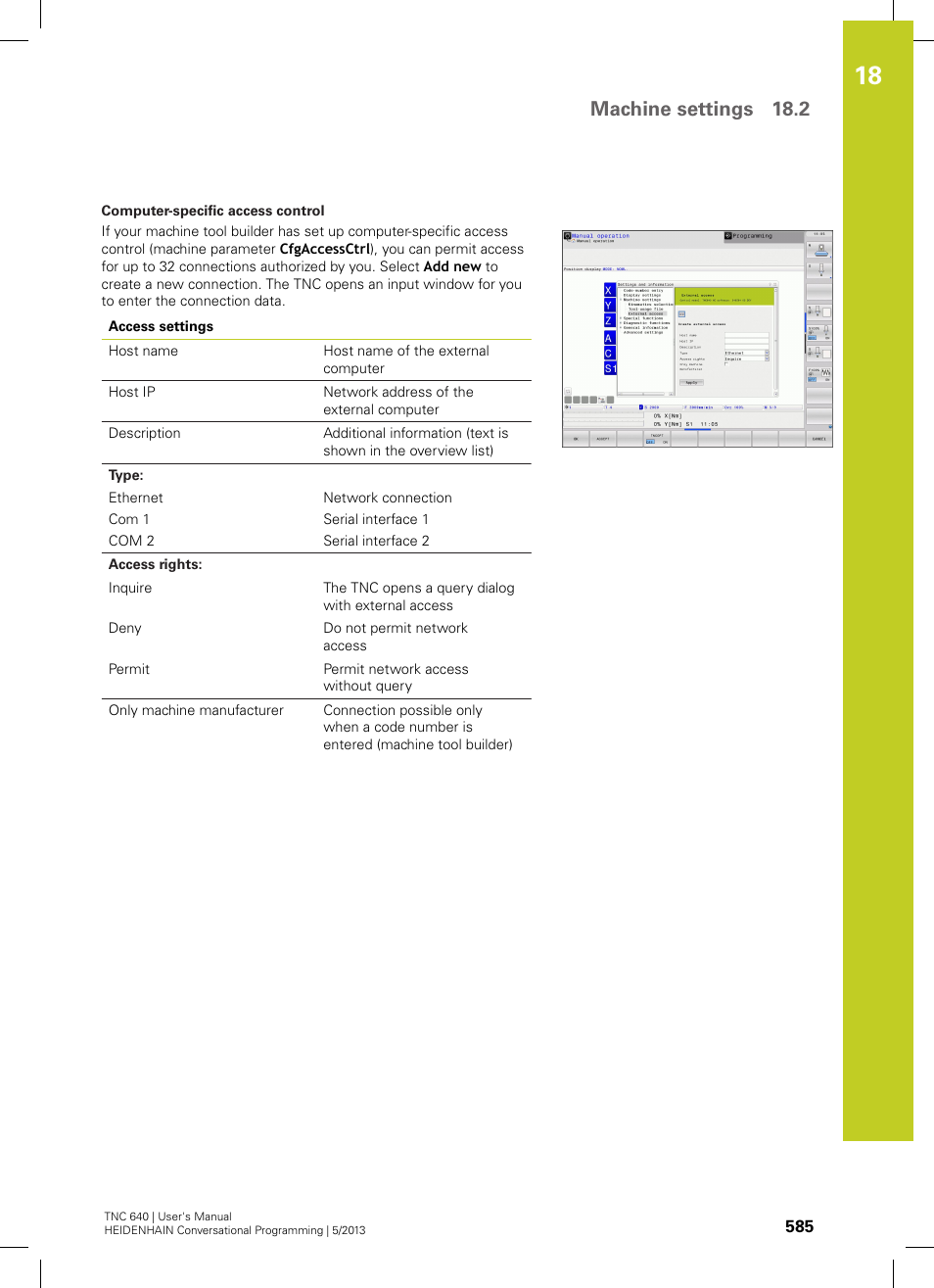 Machine settings 18.2 | HEIDENHAIN TNC 640 (34059x-02) User Manual | Page 585 / 662