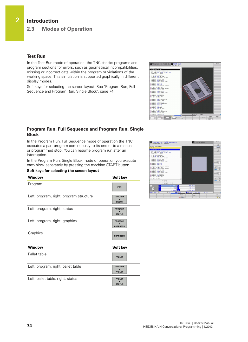 Test run, Introduction 2.3 modes of operation | HEIDENHAIN TNC 640 (34059x-02) User Manual | Page 74 / 662