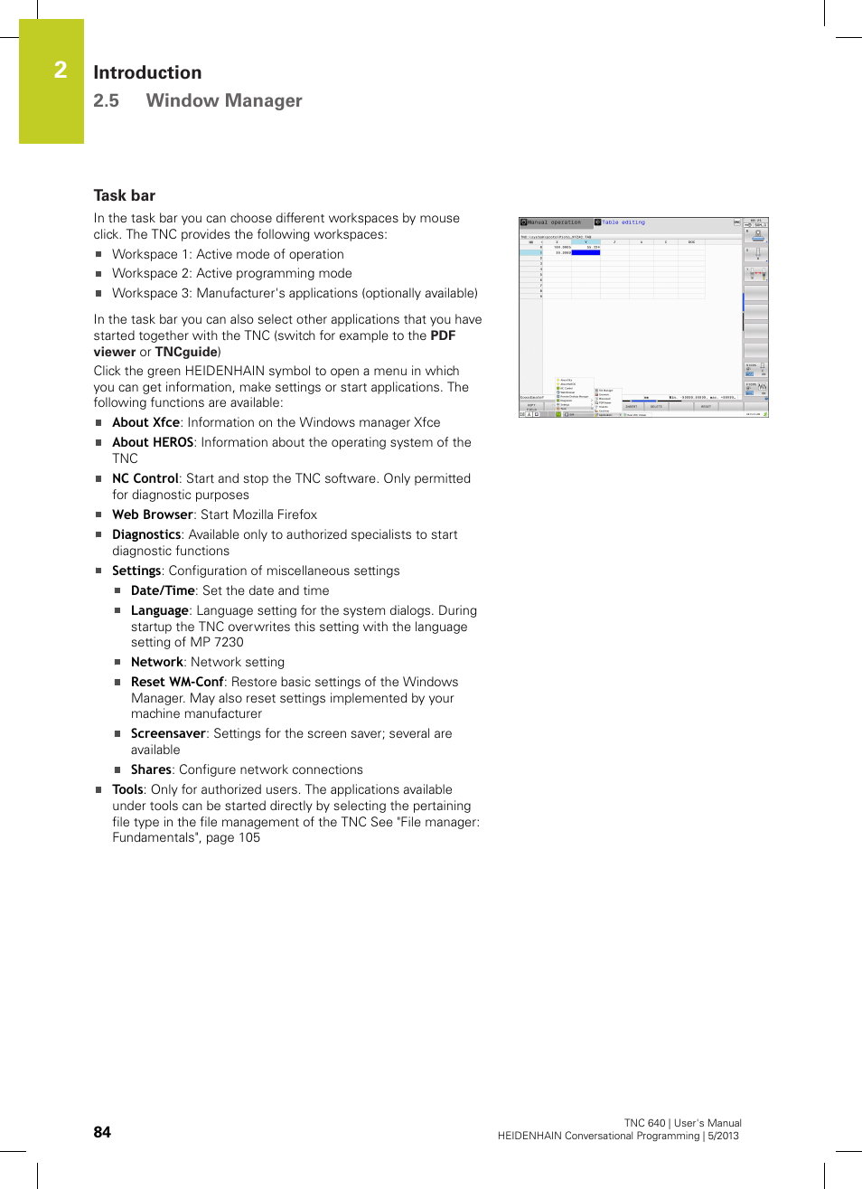 Task bar, Introduction 2.5 window manager | HEIDENHAIN TNC 640 (34059x-02) User Manual | Page 84 / 662