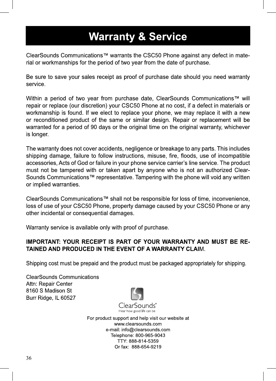 ClearSounds v407 User Manual | Page 36 / 108