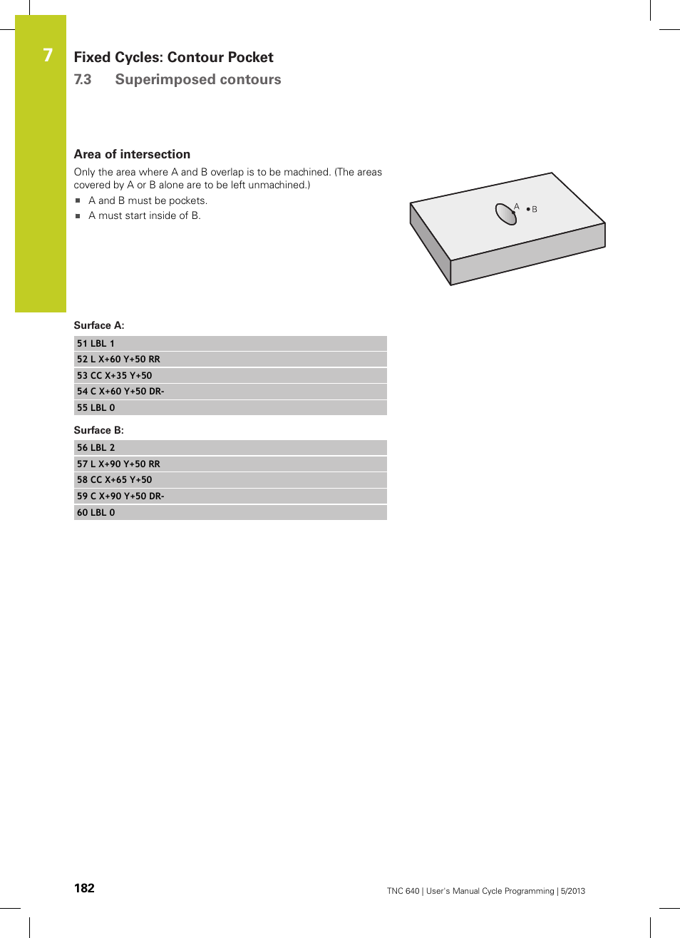 Area of intersection, Surface a | HEIDENHAIN TNC 640 (34059x-02) Cycle programming User Manual | Page 182 / 581