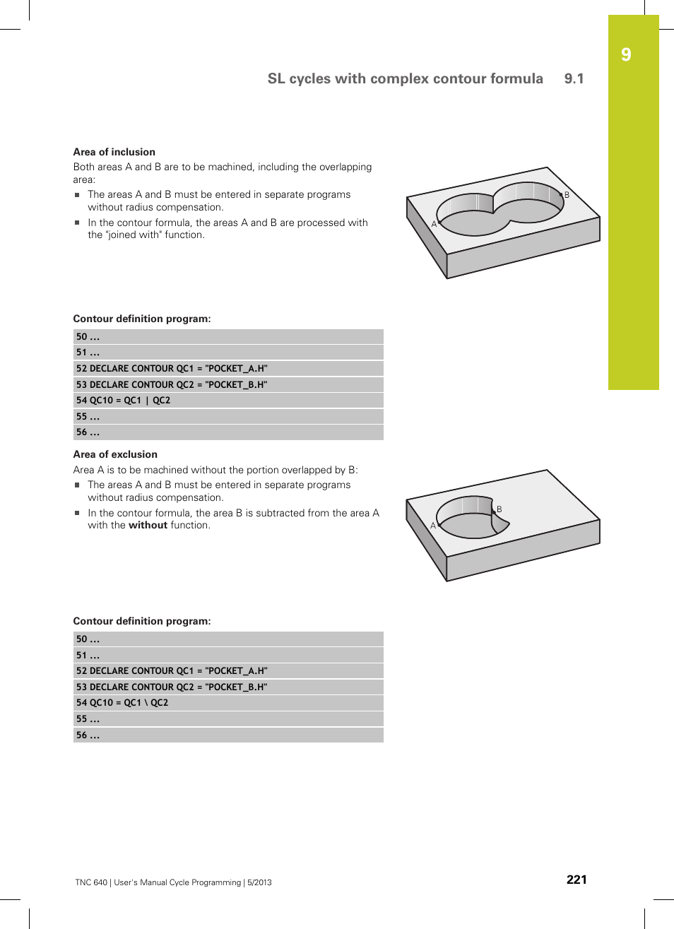 Contour definition program, Sl cycles with complex contour formula 9.1 | HEIDENHAIN TNC 640 (34059x-02) Cycle programming User Manual | Page 221 / 581