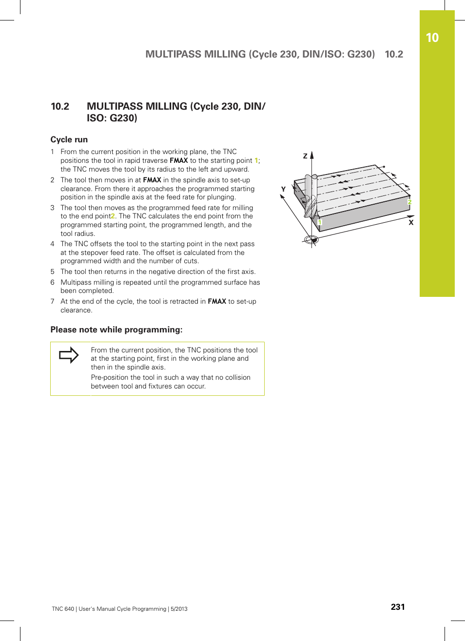 2 multipass milling (cycle 230, din/iso: g230), Cycle run, Please note while programming | Multipass milling (cycle 230, din/iso: g230) | HEIDENHAIN TNC 640 (34059x-02) Cycle programming User Manual | Page 231 / 581