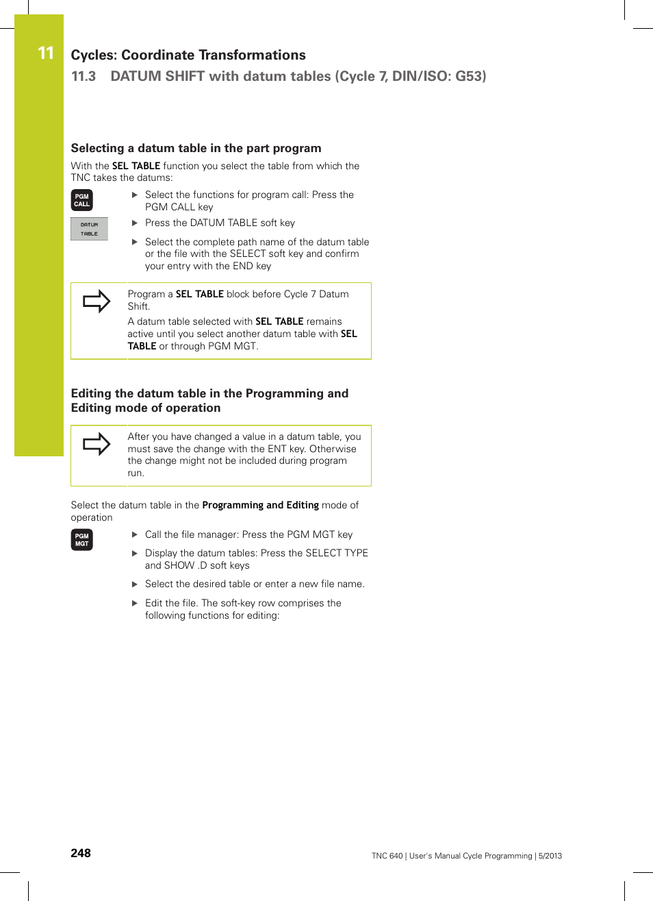 Selecting a datum table in the part program | HEIDENHAIN TNC 640 (34059x-02) Cycle programming User Manual | Page 248 / 581
