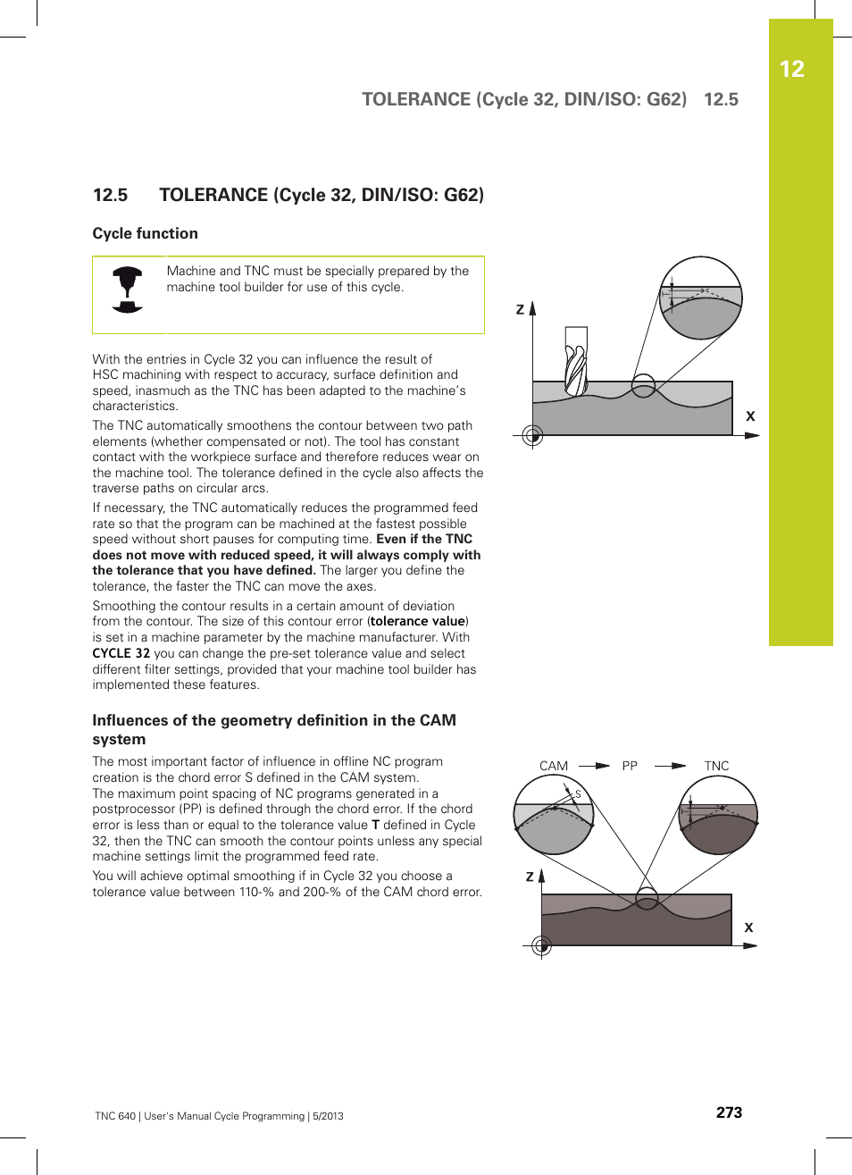 5 tolerance (cycle 32, din/iso: g62), Cycle function, Tolerance (cycle 32, din/iso: g62) | HEIDENHAIN TNC 640 (34059x-02) Cycle programming User Manual | Page 273 / 581