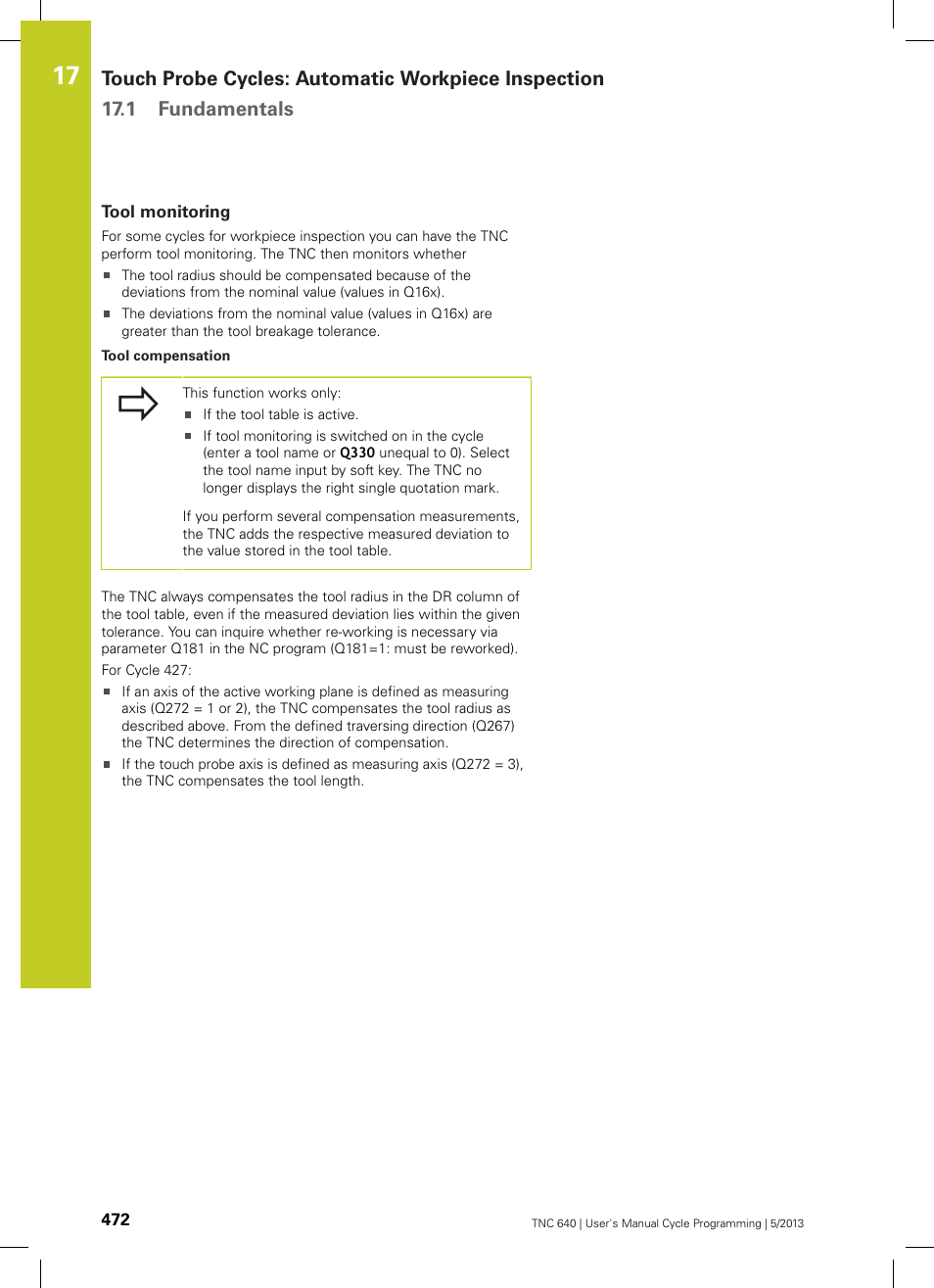 Tool monitoring | HEIDENHAIN TNC 640 (34059x-02) Cycle programming User Manual | Page 472 / 581