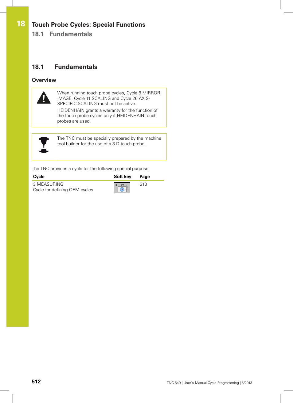 1 fundamentals, Overview, Fundamentals | HEIDENHAIN TNC 640 (34059x-02) Cycle programming User Manual | Page 512 / 581