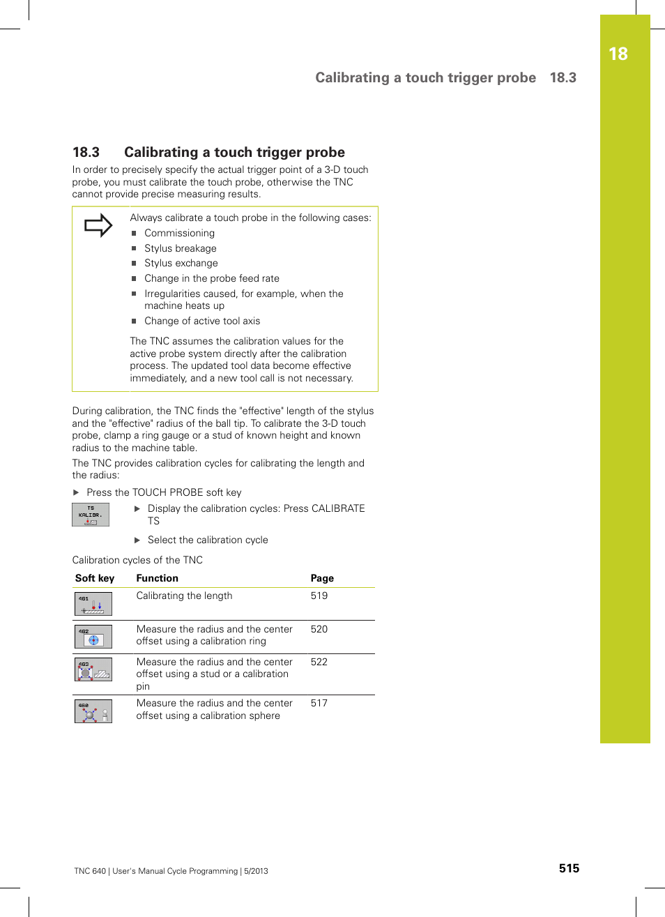3 calibrating a touch trigger probe, Calibrating a touch trigger probe, Calibrating a touch trigger probe 18.3 | HEIDENHAIN TNC 640 (34059x-02) Cycle programming User Manual | Page 515 / 581