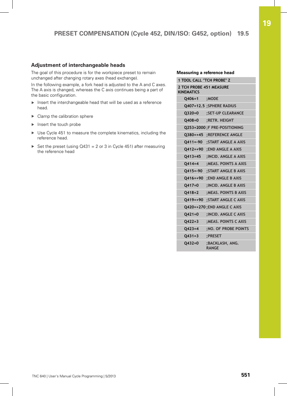 Adjustment of interchangeable heads | HEIDENHAIN TNC 640 (34059x-02) Cycle programming User Manual | Page 551 / 581