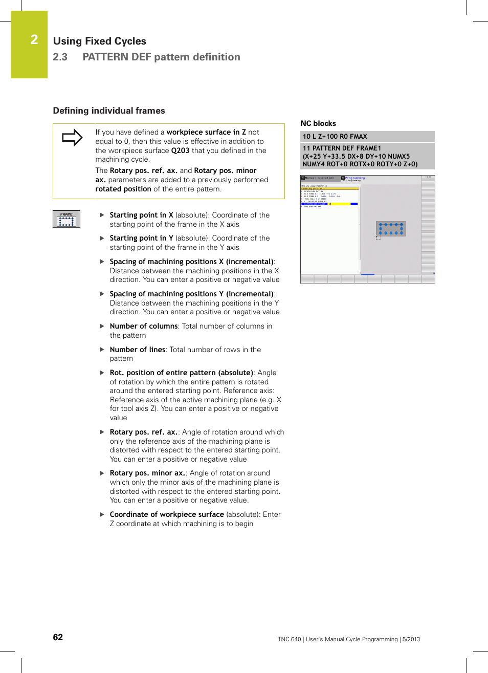 Defining individual frames | HEIDENHAIN TNC 640 (34059x-02) Cycle programming User Manual | Page 62 / 581