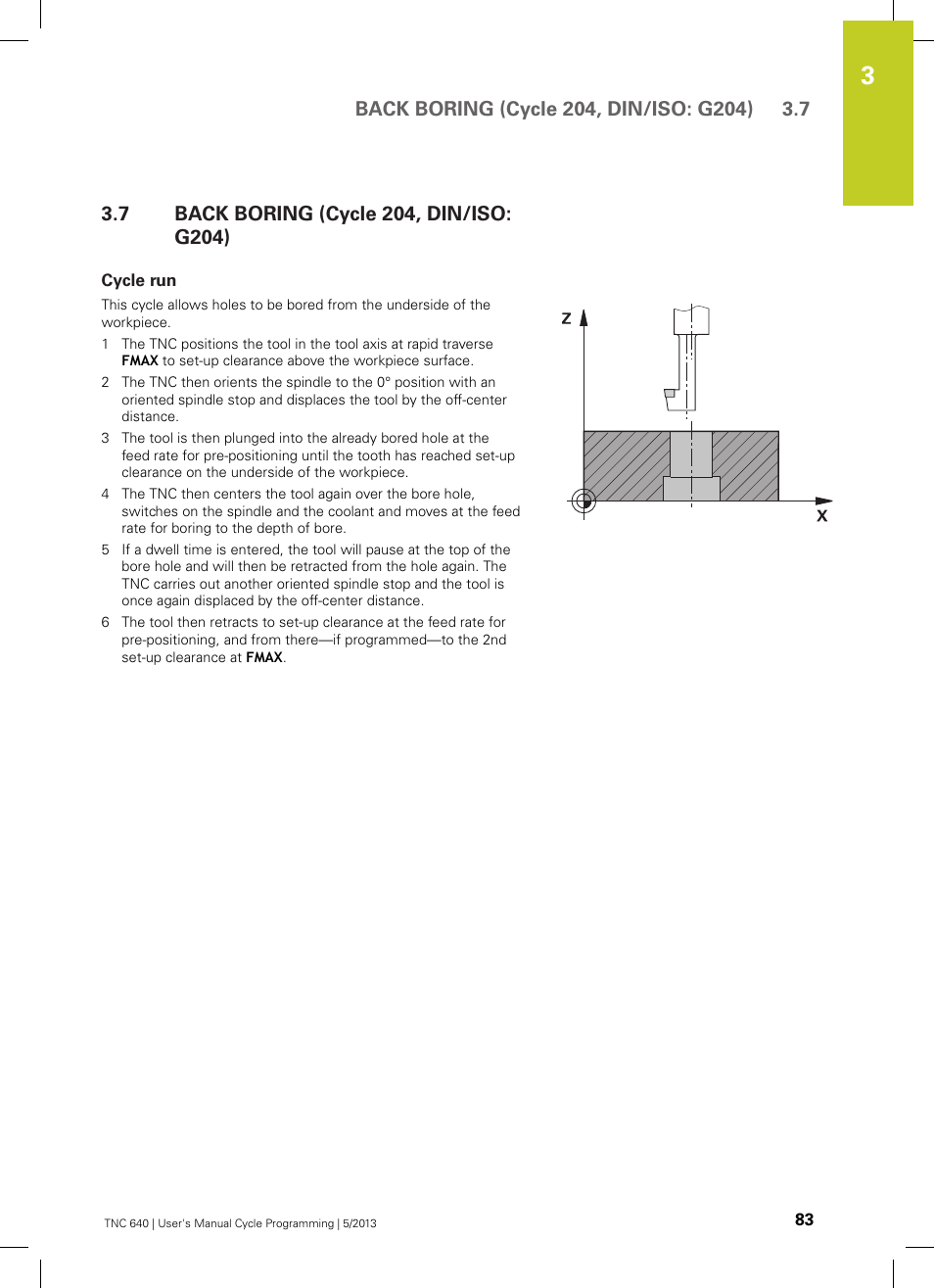 7 back boring (cycle 204, din/iso: g204), Cycle run, Back boring (cycle 204, din/iso: g204) | HEIDENHAIN TNC 640 (34059x-02) Cycle programming User Manual | Page 83 / 581