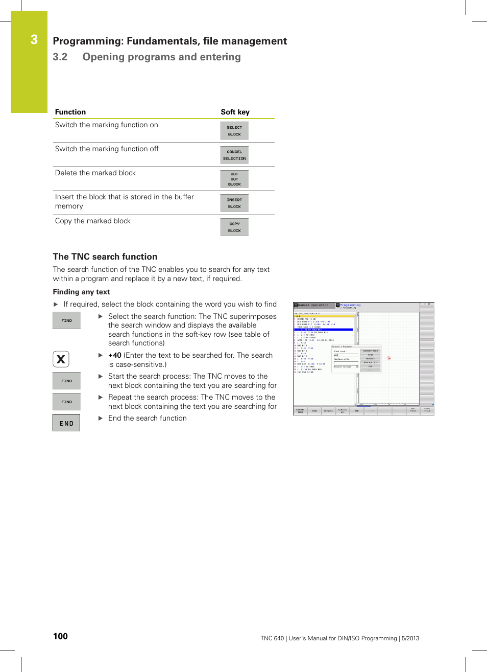 The tnc search function | HEIDENHAIN TNC 640 (34059x-02) ISO programming User Manual | Page 100 / 620