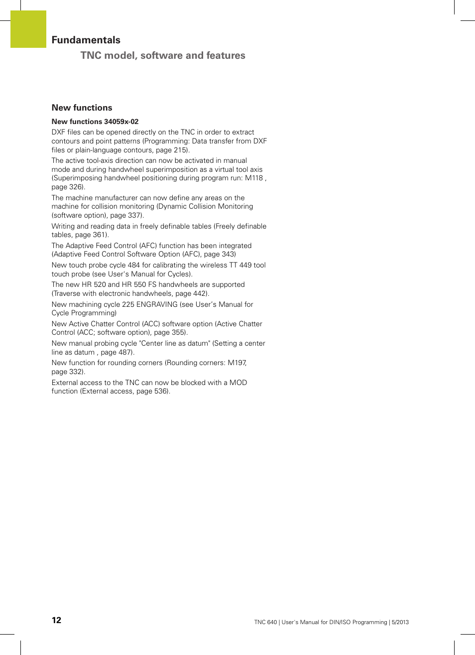 New functions, Fundamentals tnc model, software and features | HEIDENHAIN TNC 640 (34059x-02) ISO programming User Manual | Page 12 / 620
