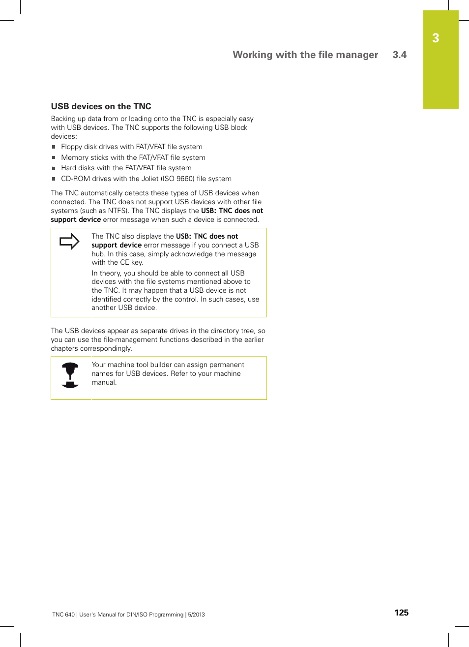 Usb devices on the tnc, Working with the file manager 3.4 | HEIDENHAIN TNC 640 (34059x-02) ISO programming User Manual | Page 125 / 620