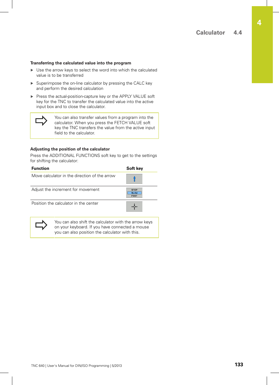 Calculator 4.4 | HEIDENHAIN TNC 640 (34059x-02) ISO programming User Manual | Page 133 / 620