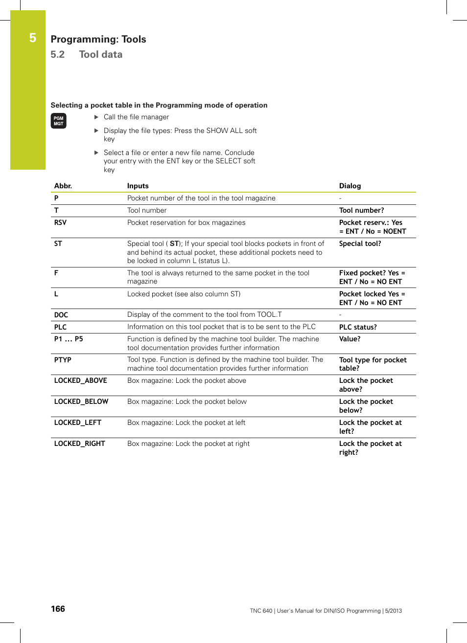 Programming: tools 5.2 tool data | HEIDENHAIN TNC 640 (34059x-02) ISO programming User Manual | Page 166 / 620
