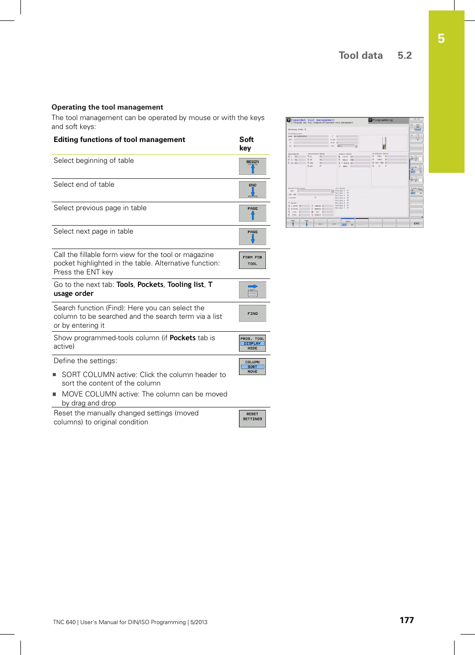 Tool data 5.2 | HEIDENHAIN TNC 640 (34059x-02) ISO programming User Manual | Page 177 / 620