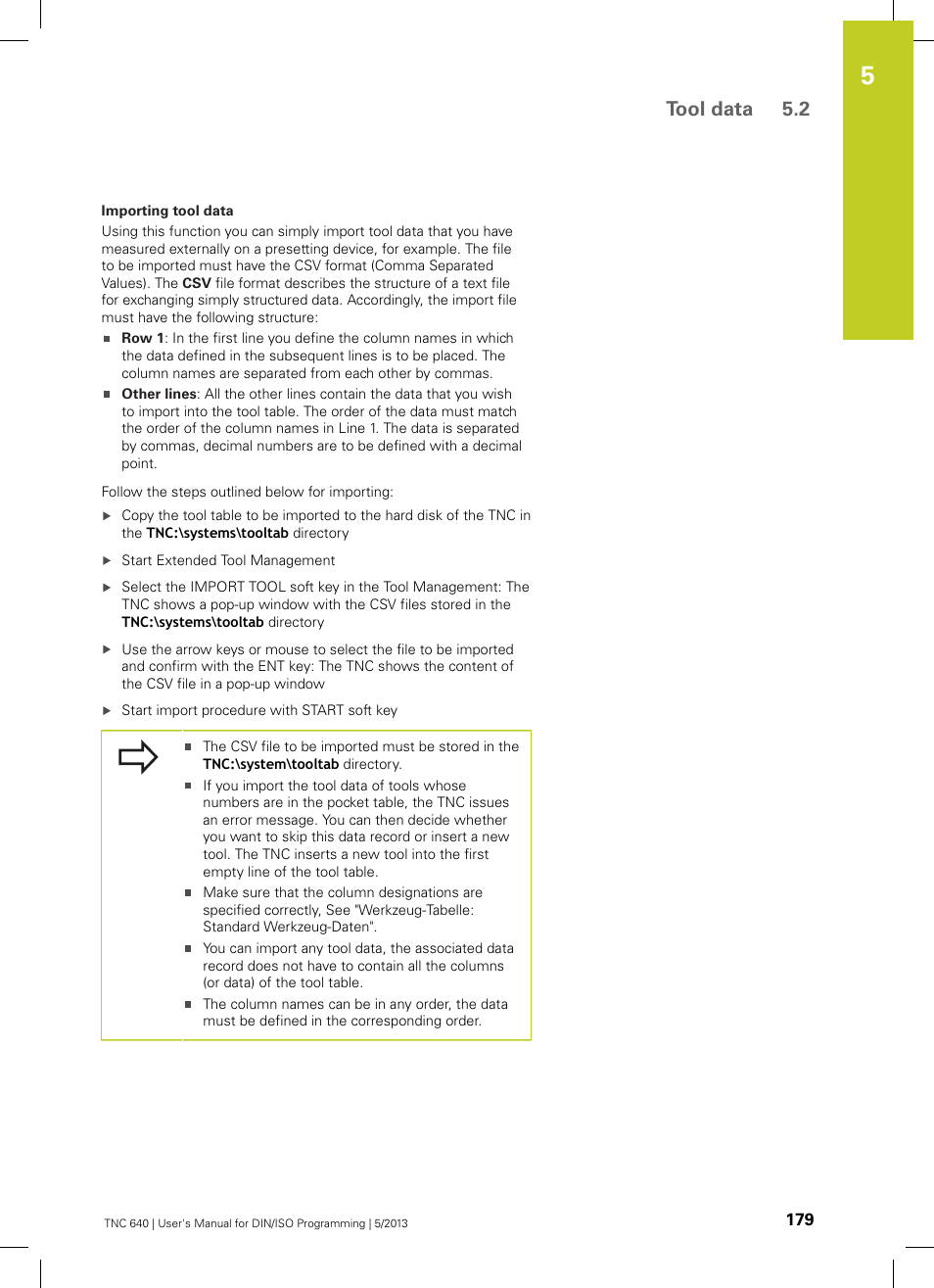 Tool data 5.2 | HEIDENHAIN TNC 640 (34059x-02) ISO programming User Manual | Page 179 / 620