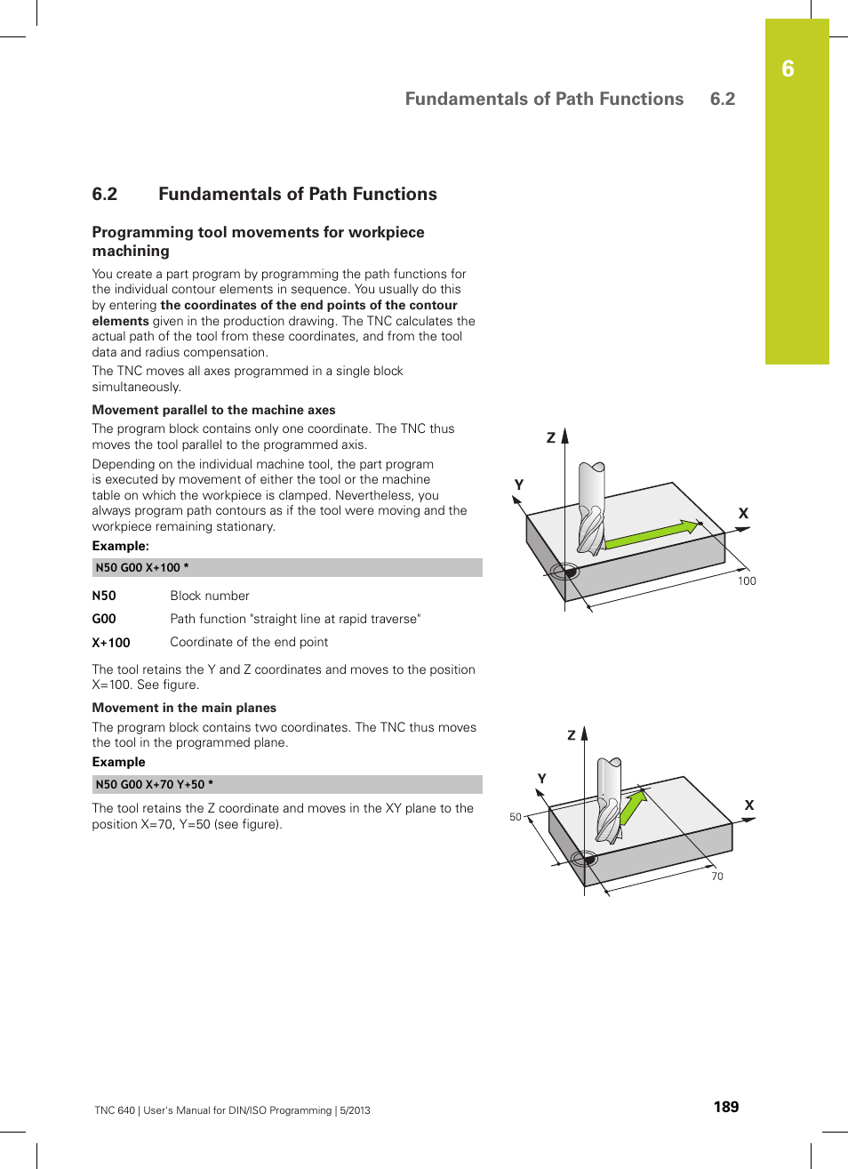 2 fundamentals of path functions, Programming tool movements for workpiece machining, Fundamentals of path functions | Fundamentals of path functions 6.2 | HEIDENHAIN TNC 640 (34059x-02) ISO programming User Manual | Page 189 / 620