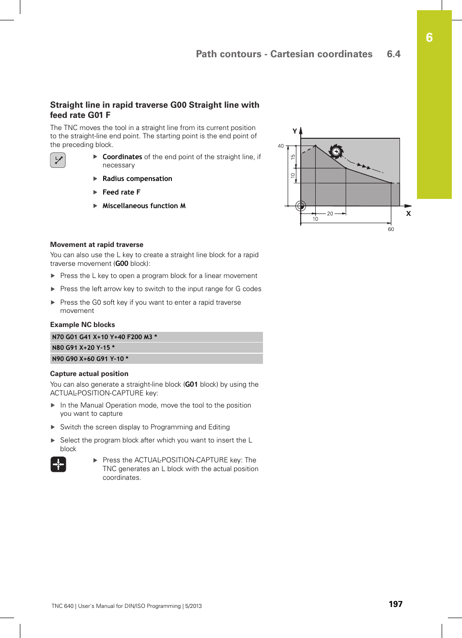 Path contours - cartesian coordinates 6.4 | HEIDENHAIN TNC 640 (34059x-02) ISO programming User Manual | Page 197 / 620