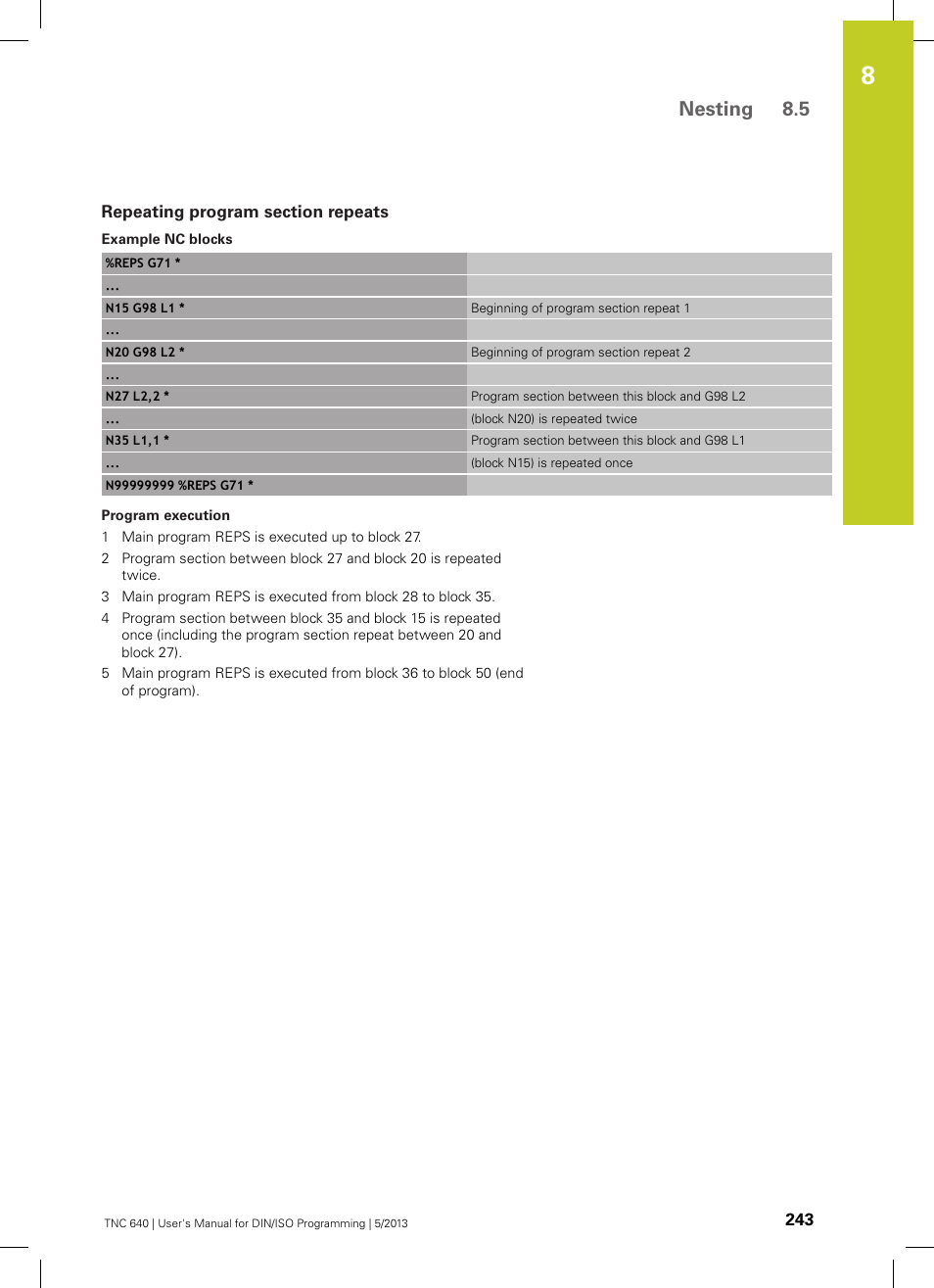 Repeating program section repeats, Nesting 8.5 | HEIDENHAIN TNC 640 (34059x-02) ISO programming User Manual | Page 243 / 620