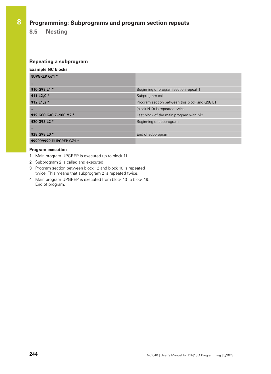 Repeating a subprogram | HEIDENHAIN TNC 640 (34059x-02) ISO programming User Manual | Page 244 / 620