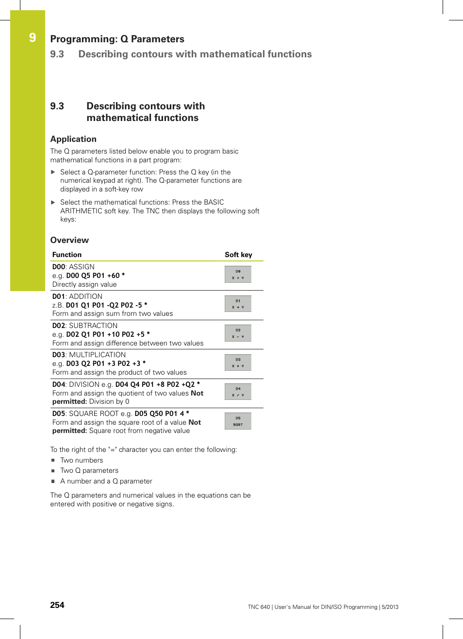 3 describing contours with mathematical functions, Application, Overview | Describing contours with mathematical functions | HEIDENHAIN TNC 640 (34059x-02) ISO programming User Manual | Page 254 / 620