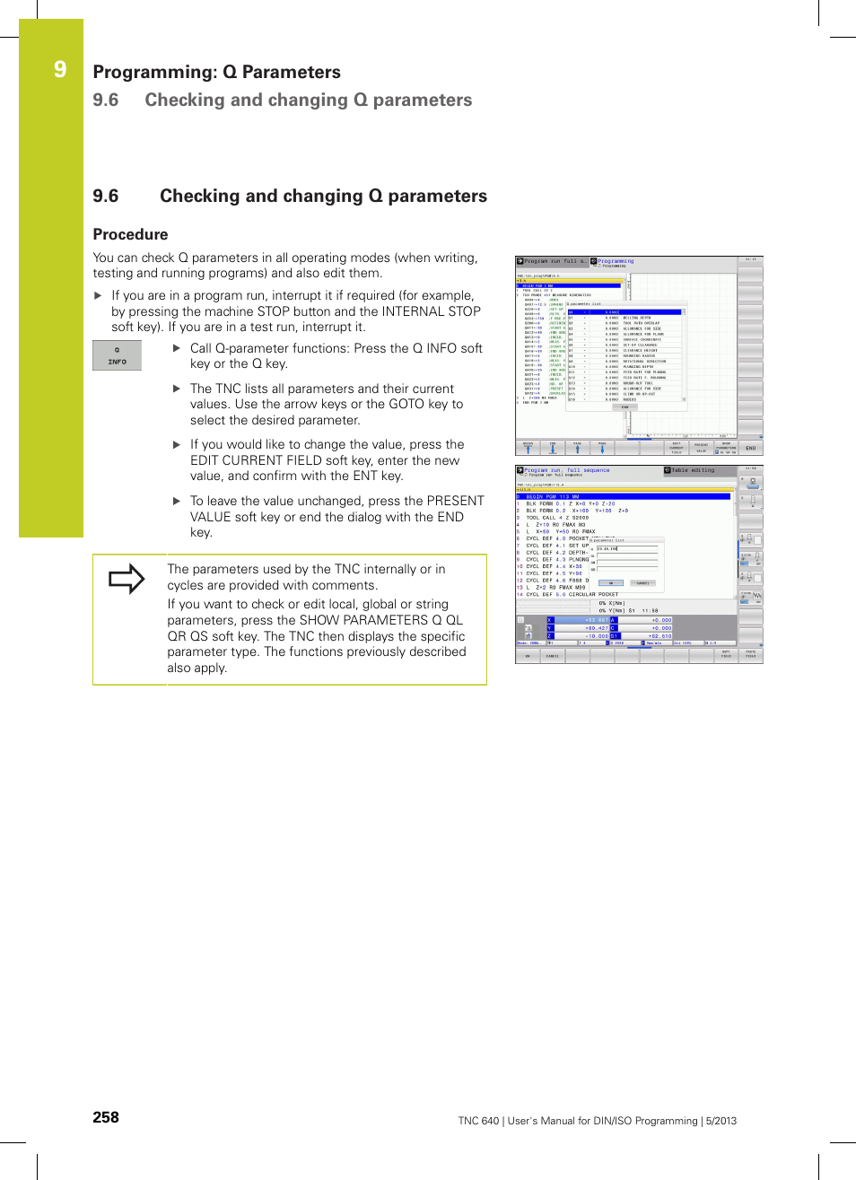 6 checking and changing q parameters, Procedure, Checking and changing q parameters | HEIDENHAIN TNC 640 (34059x-02) ISO programming User Manual | Page 258 / 620