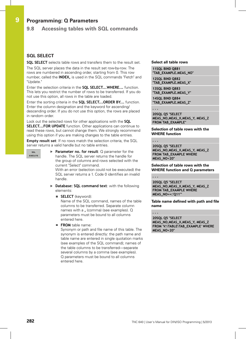 Sql select | HEIDENHAIN TNC 640 (34059x-02) ISO programming User Manual | Page 282 / 620