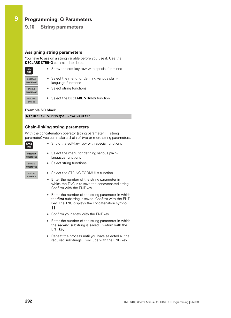 Assigning string parameters, Chain-linking string parameters, Programming: q parameters 9.10 string parameters | HEIDENHAIN TNC 640 (34059x-02) ISO programming User Manual | Page 292 / 620