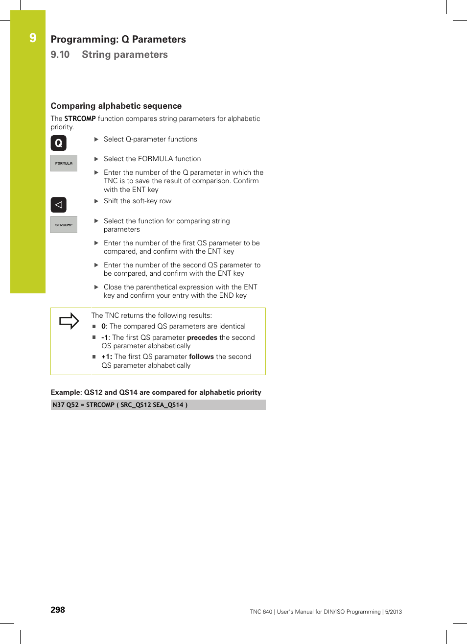 Comparing alphabetic sequence, Programming: q parameters 9.10 string parameters | HEIDENHAIN TNC 640 (34059x-02) ISO programming User Manual | Page 298 / 620