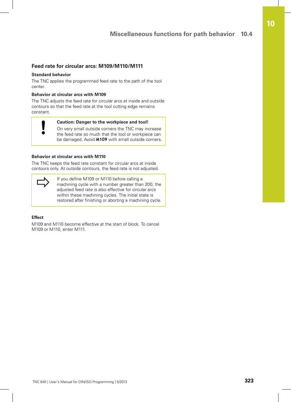 Feed rate for circular arcs: m109/m110/m111, Miscellaneous functions for path behavior 10.4 | HEIDENHAIN TNC 640 (34059x-02) ISO programming User Manual | Page 323 / 620